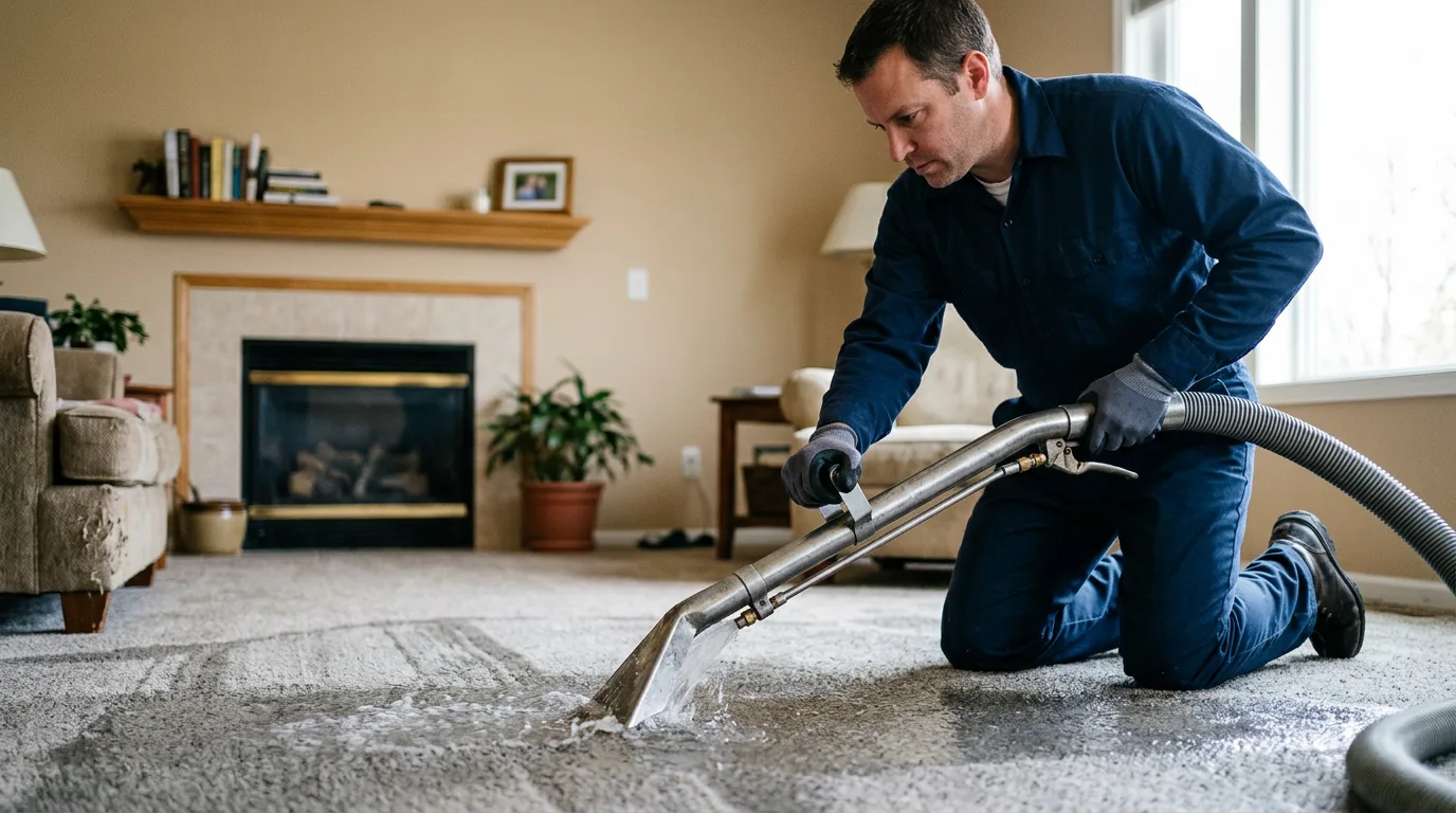 Water damage restoration technician working near New Prague, MN